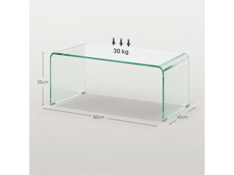  Table basse en verre table de salon rectangulaire design moderne en verre trempé avec bords sûrs arrondis transparent  - Conforama C