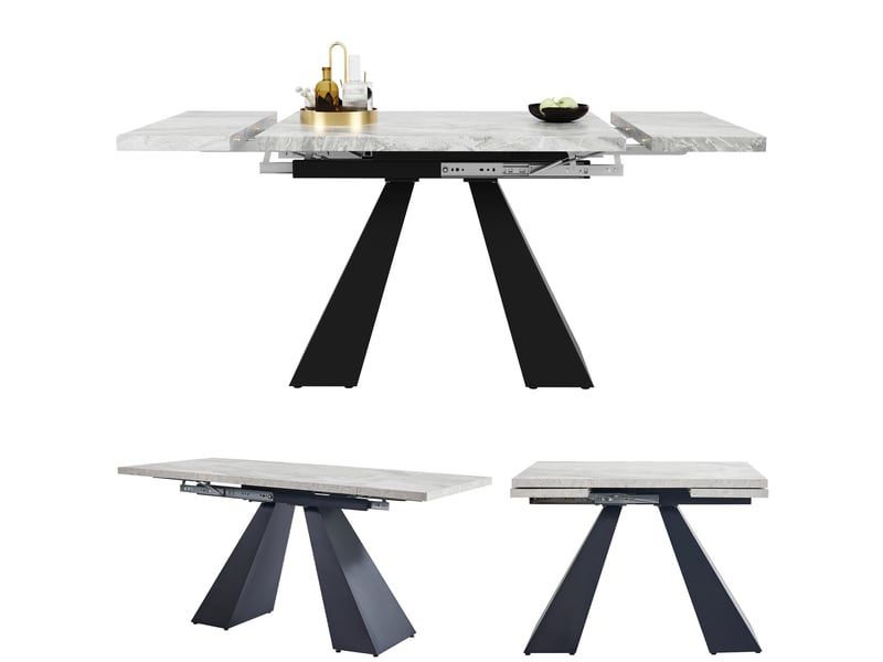  Table extensible avec système coulissant pour salle à manger en mdf et métal 99-159×74×77 cm noir et gris  - Conforama A