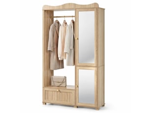 Armoire penderie 115,5x38,5x194,5 cm – bois clair – miroir intégré, rangement ouvert et tiroirs