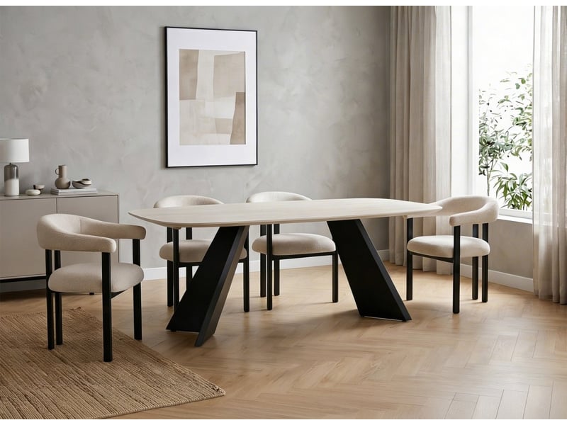  Lot de 2 chaises en tissu texturé écru pieds en métal noir adriana A4060-ECR-NOI - Conforama D
