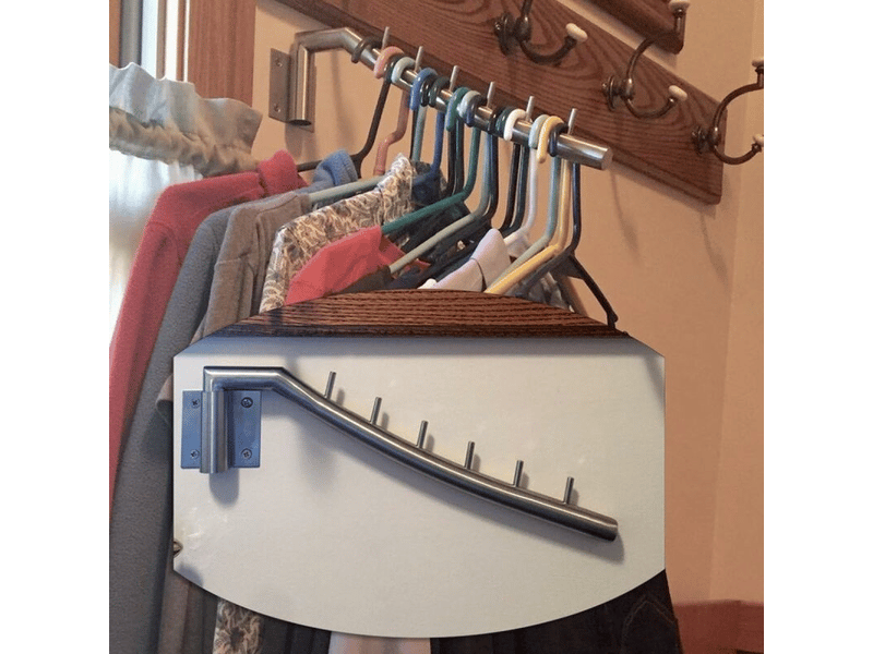 2 patères barre, crochet de vêtement, porte-vêtement inox mural, balancer 180°, chargé max 30kg, avec 6 tiges pour organiser vêtements, gris - Conforama E