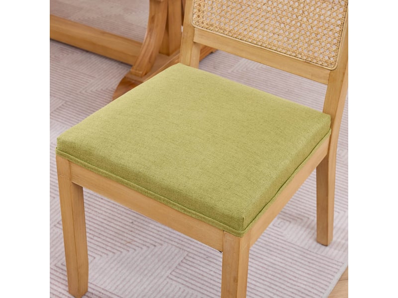  Chaises de salle à manger en rotin lot de 2 dossier cannage bois massif naturel coussin mousse ressort s vert olive  - Conforama D
