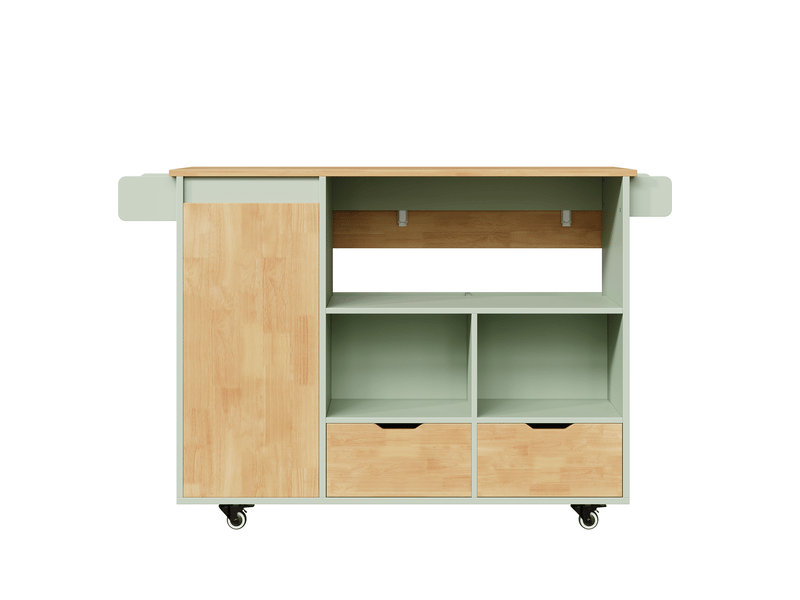  Îlot de cuisine mobile 120x70x91 cm vert, plateau rabattable, 2 tiroirs et roulettes verrouillables Fay Lum - Conforama D