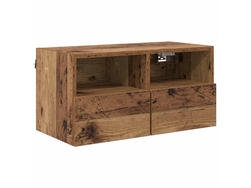  Lot de 2 meuble tv mural, meuble tv suspendu bois ancien bois d'ingénierie shl90801  - Conforama E