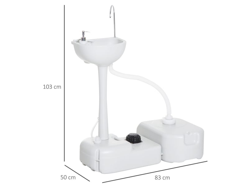  Lavabo portable de camping 83x50x103 cm – gris clair – pompe à pied, réservoir 17 l et roulettes intégrées  - Conforama C