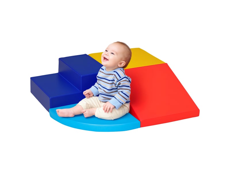 4 blocs de construction xl - modules de motricité - jouets éducatifs - parcours motricité enfant mousse epe polyuréthane, bleu, jaune, rouge - Conforama A