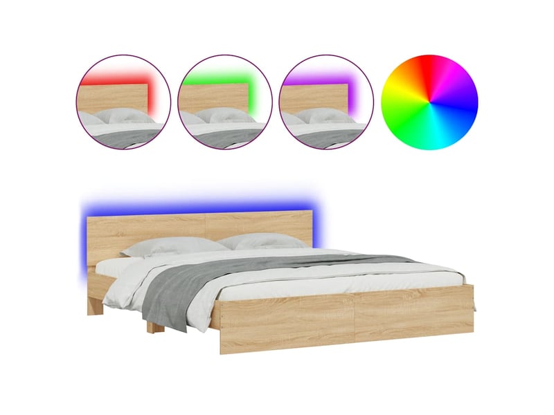  Lit double- lit adulte -  cadre de lit avec led sans matelas chêne sonoma 200x200 cm  - Conforama A