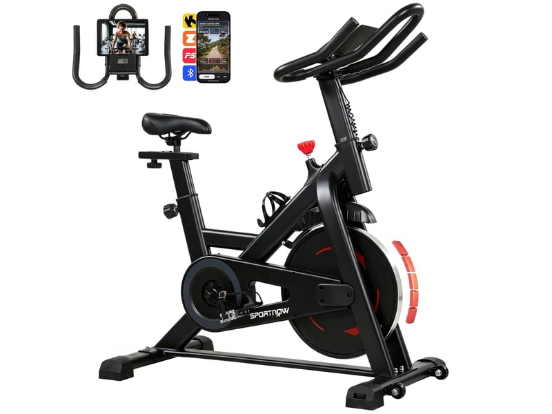  Vélo d'appartement silencieux avec résistance magnétique réglable, app connectez, écran lcd, 111,5x52,5x114,5cm, noir  - Conforama A