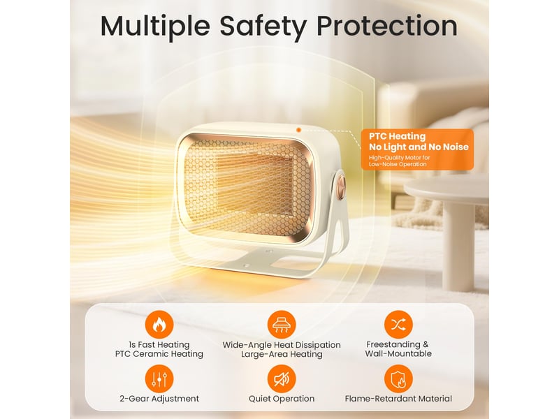  Chauffage soufflant ptc 1200w portable, 2 modes de chauffage, angle réglable 90°  - Conforama B