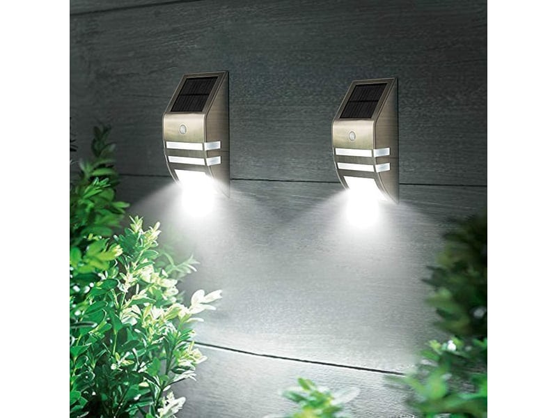  4-pack solar extérieur sensor lights — étanche — stainless steel — extérieur wall lights — ideal pour gardens, patios, et pathways, gris  - Conforama E