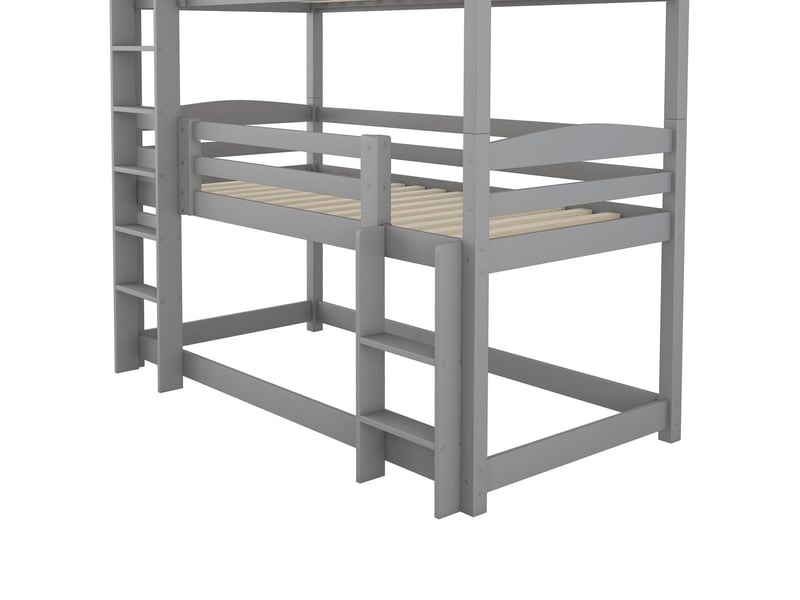  Lit superposé 3 places 90*200cm, lit enfant superposé, lit simple triple en bois pour enfant, sans matelas, gris  - Conforama D