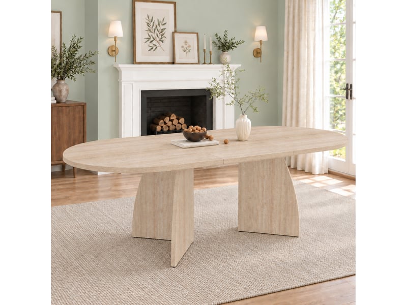  Table à manger extensible 150200 x 90 cm, mdf effet travertin, 6 à 8 personnes  - Conforama B