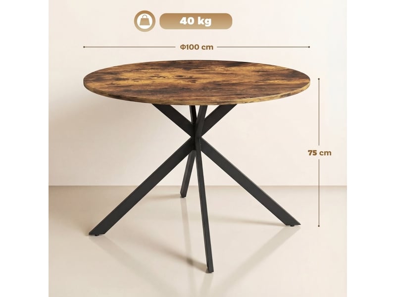 Table de salle à manger ronde 4 personnes avec pieds x réglables, style industriel marron en bois 100 × 75 cm - Conforama C