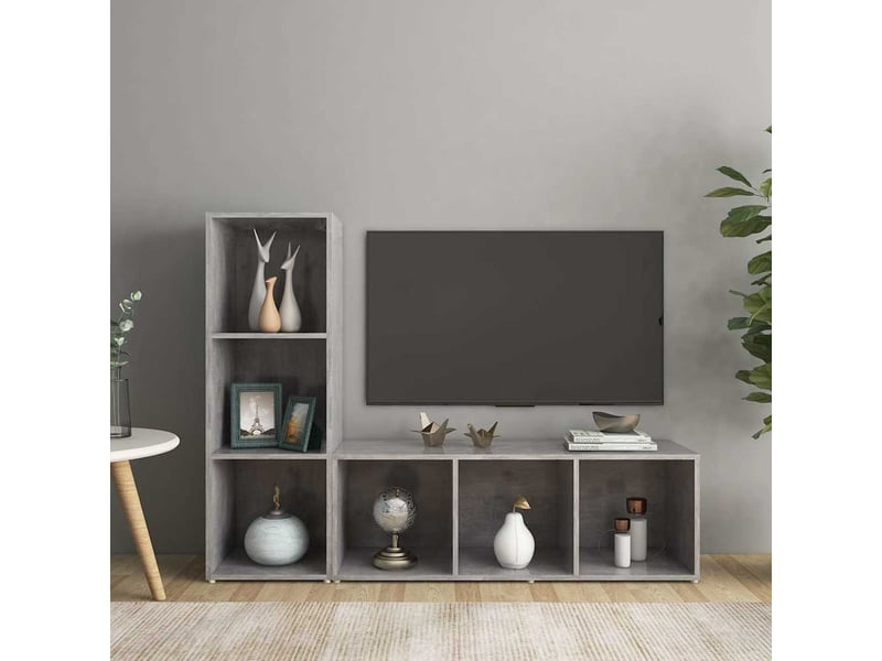  Lot de 2 meuble tv bas salon gris béton 107x35x37 cm bois d'ingénierie shl48504  - Conforama B