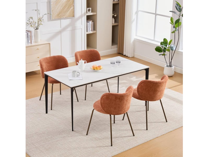  Chaise salle manger confort chenille orange pieds métal bronze design contemporain homvra  - Conforama D