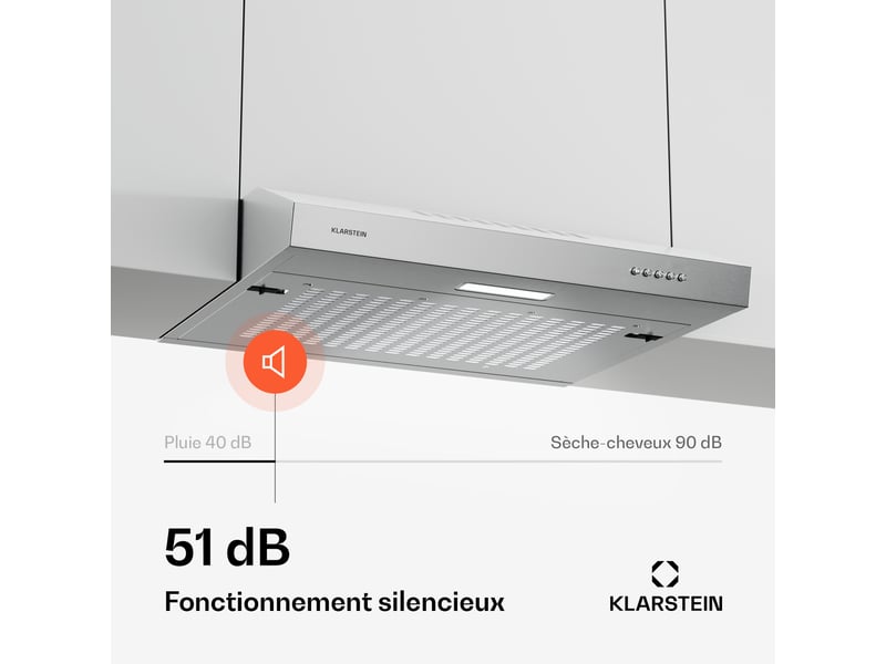 Klarstein slimvent 60 hotte aspirante casquette pour de l'air frais en cuisine design compact argenté  - Conforama E