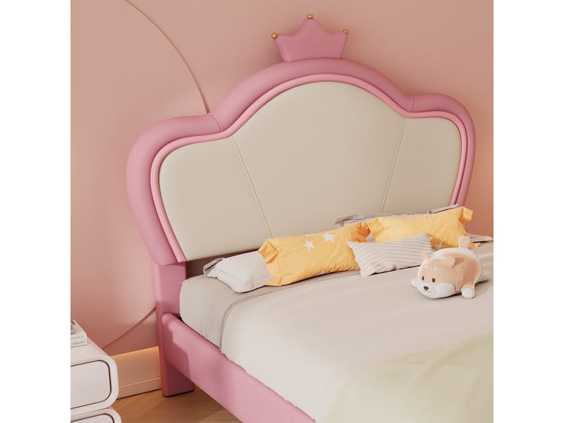  Lit enfant 90x200 capitonné en similicuir avec couronne - bords souples et pieds en métal  - Conforama W