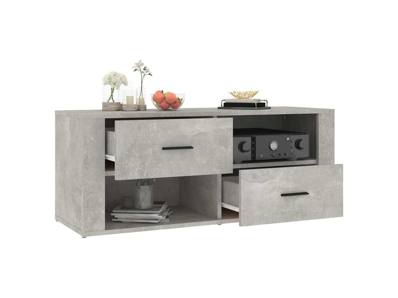  Meuble tv - banc tv - meuble de rangement gris béton 100x35x40 cm bois d'ingénierie  - Conforama E
