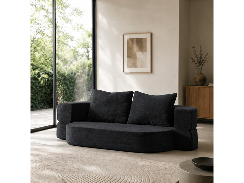  Canapé-lit pliable 2 places 200x130 cm - convertible 2 en 1 - matelas de sol - mousse mémoire de forme - 2 coussins - flanelle - noir CozyNest - Conforama D