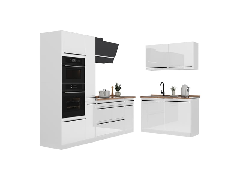  Vicco cuisine en angle, blanc haute brillanceblanc, 230 x 120 cm plan de travail anthracite  - Conforama E