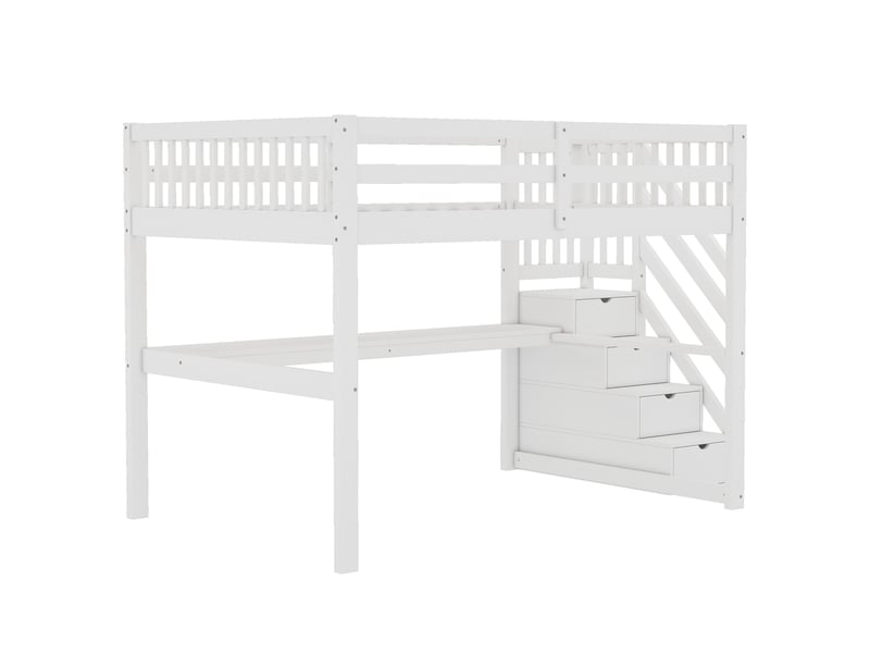 Lit mezzanine blanc 140x200 cm, bureau intégré et tiroirs de rangement - Conforama E