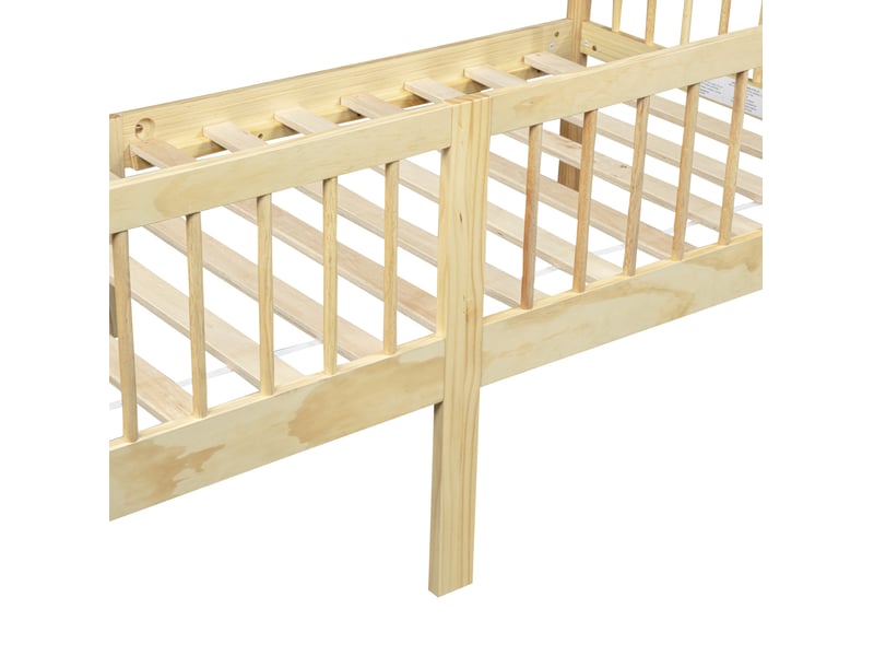  Lit banquette 90x200 cm avec garde-corps sur trois côtés en bois naturel sans matelas  - Conforama E
