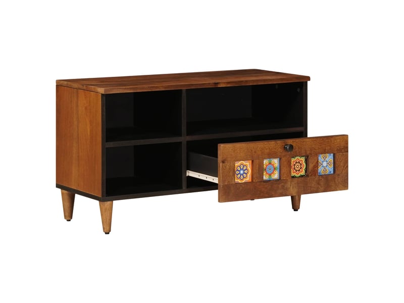  Meuble tv - banc tv - meuble de rangement noyer 80 x 33 x 46 cm bois de mangue massif  - Conforama C