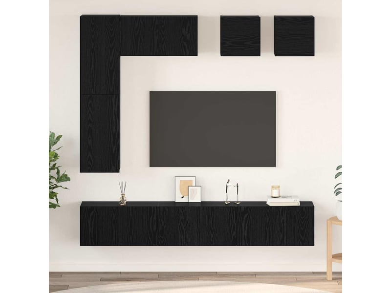  Ensemble meuble tv - banc tv - meuble de rangement 8 pcs chêne noir bois d'ingénierie  - Conforama B