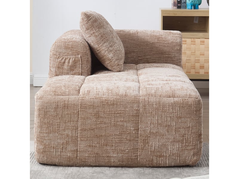  Canapé méridienne en chenille couleur kaki avec coussin inclus et poches latérales pratiques  - Conforama R