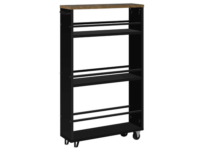  Chariot de cuisine 13x47x80 cm à roulettes métal bois noir  - Conforama A