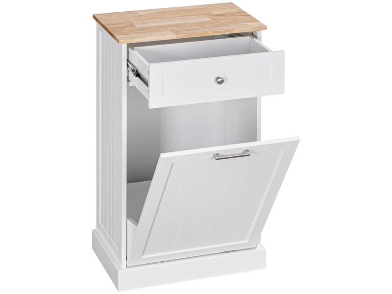  Meuble de cuisine avec support pour poubelle de 38 litres et tiroir, blanc  - Conforama A