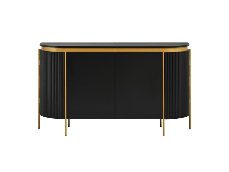 Buffet ovale 4 portes mdf cannelé pieds en fer étagère et passage de câbles pour salon - Conforama A