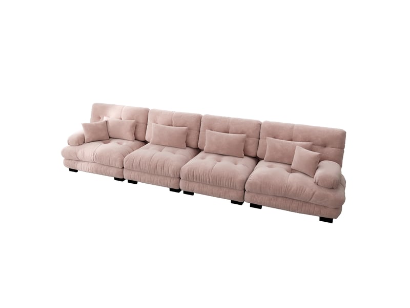  Canapé d'angle, canapé convertible, 4 places, assise profonde, en chenille, rose  - Conforama E