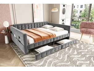 Lit banquette 140x190 cm <strong>BGSRYAO</strong> <strong></strong> coloris gris
