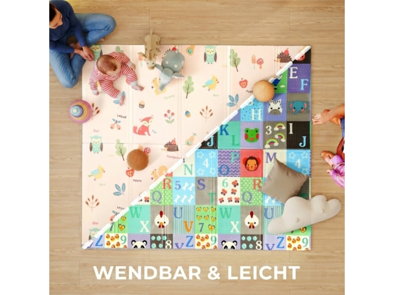 Tapis de jeu bébé pliable double face, 176,5x148 cm, motifs alphabet et animaux, motricité enfant - Conforama B