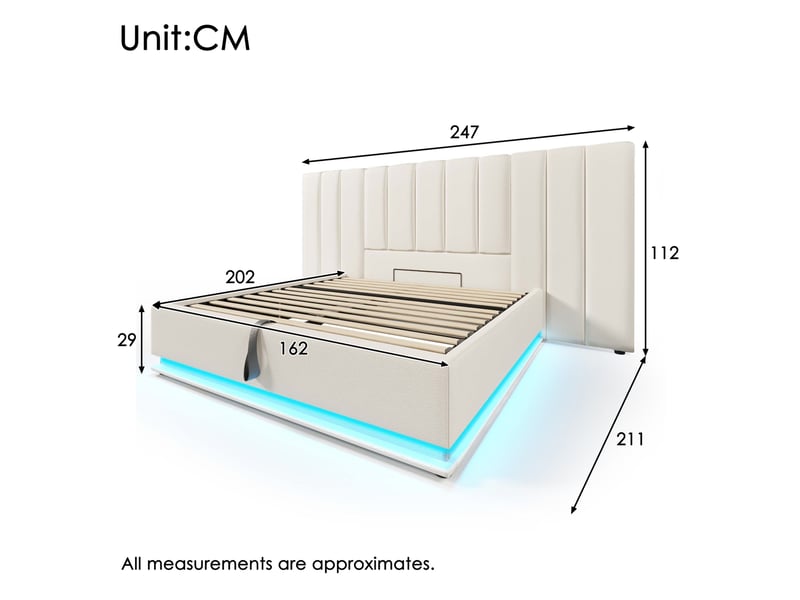  Lit coffre 160x200 avec led et recharge usb-c, pu blanc  - Conforama E