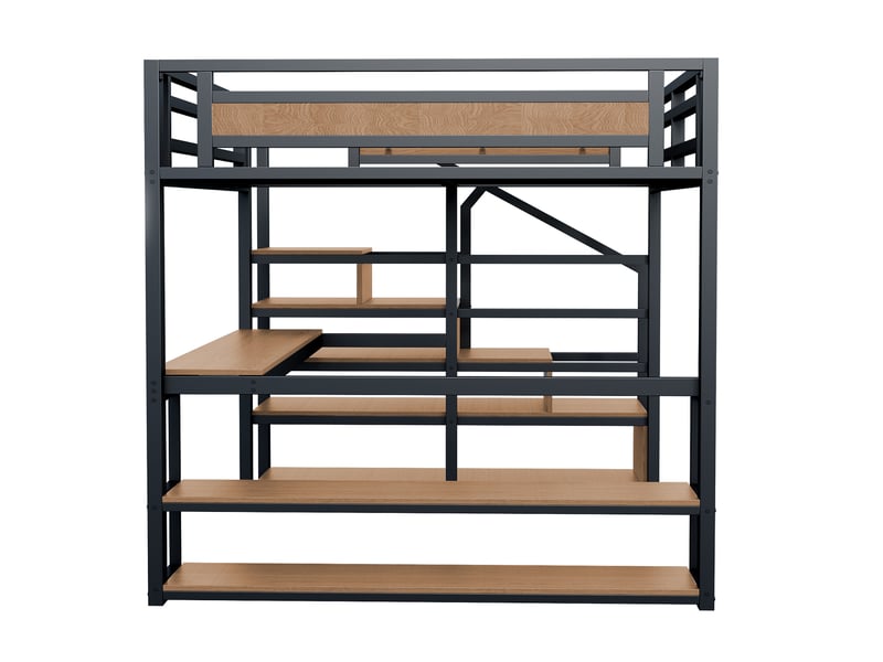 Lit mezzanine enfant 140x200 cm – noir – bureau, étagères et escalier de rangement intégré – sans matelas - Conforama E
