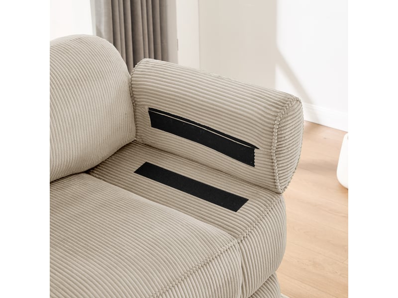 Canapé modulable 4 places en u beige avec deux poufs, canapé en velours côtelé à assise profonde pour salon - Conforama W