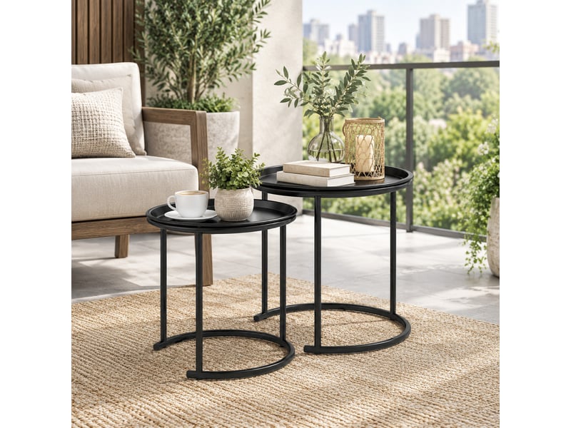  Tables basses gigognes rondes avec plateaux amovibles, lot de 2 en acier noir pour salon, chambre ou l’entrée  - Conforama B