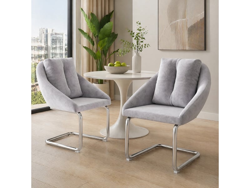  Lot de 2 chaises de salle à manger pivotantes en velours gris avec coussins  - Conforama C