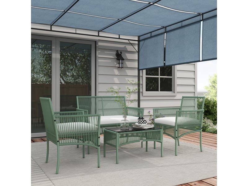 Ensemble salon de jardin 4 pcs canapé 2 pl. 2 fauteuils 1 table basse plateau verre trempé - Conforama C