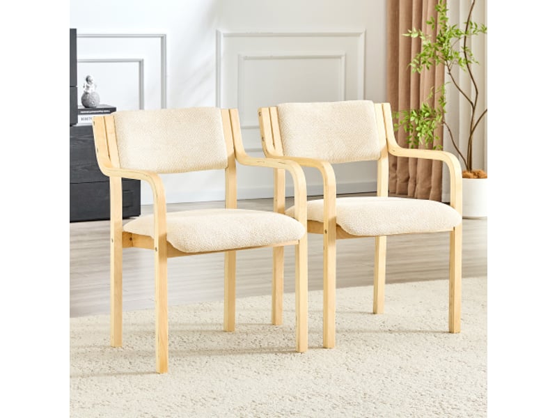 Ensemble de 2 chaises de salle à manger avec accoudoirs, bois moulé et tissu teddy, style scandinave - cuisine et salon - Conforama B