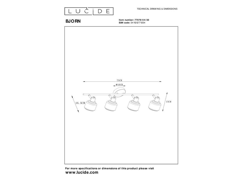 Spot plafond 4xe14 noir mat fumé - lucide - bjorn  - Conforama D