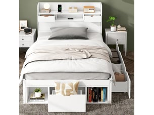 Lit simple 90x190 cm <strong>MODFU</strong>  <strong></strong> coloris blanc