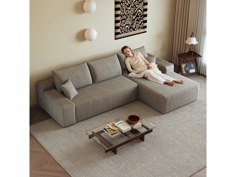  Canapé d'angle, canapé modulable, assise profonde, livré monté, design moderne, 270 cm, pour salon, chambre, camel, appartement  - Conforama C