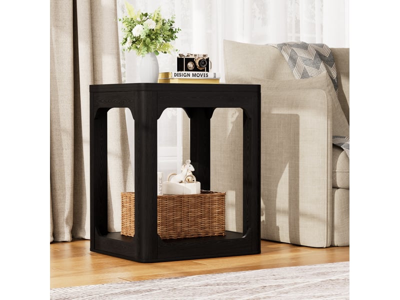  Lot de 2 tables d’appoint à 2 niveaux en mdf noir mat, 50 x 40 x 60 cm  - Conforama E