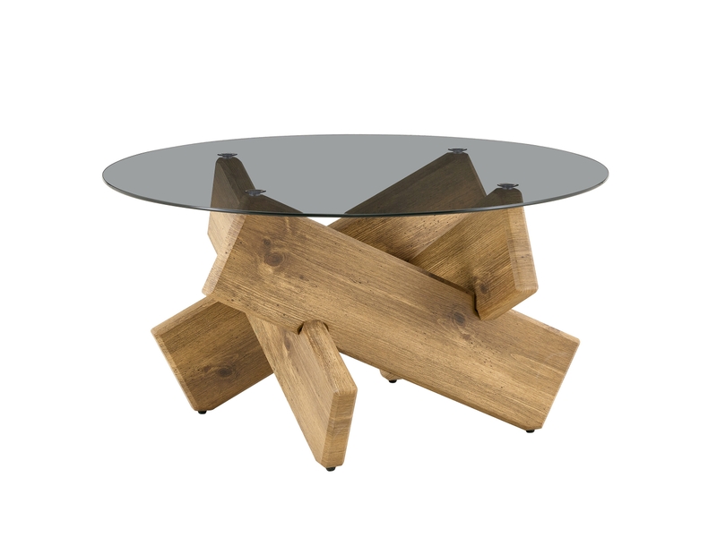  Table basse ronde en verre trempé ø 79 cm aspect bois homvra  - Conforama A
