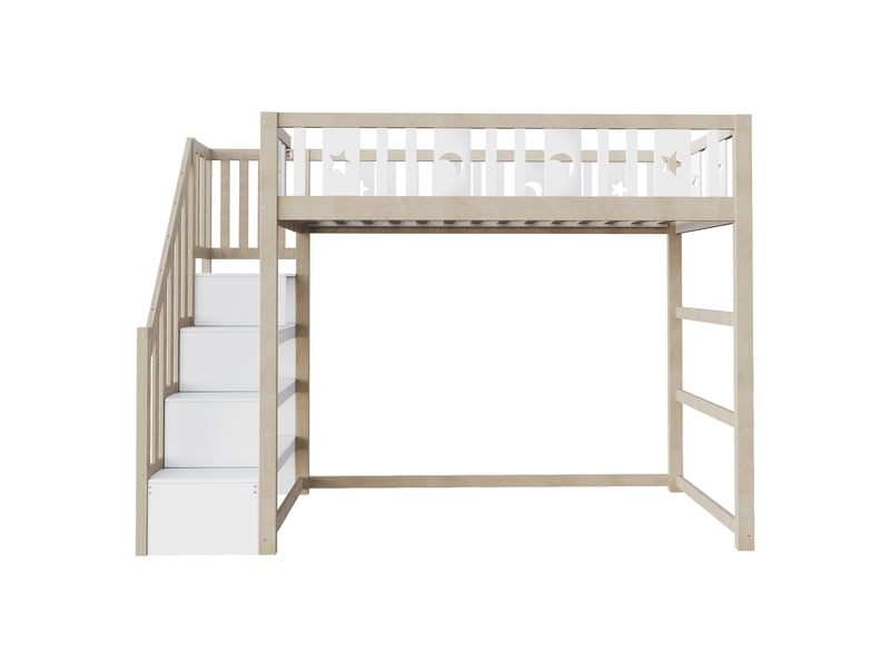  Lit mezzanine 90x200 en bois massif avec échelle, rangements et barrière de sécurité  - Conforama A