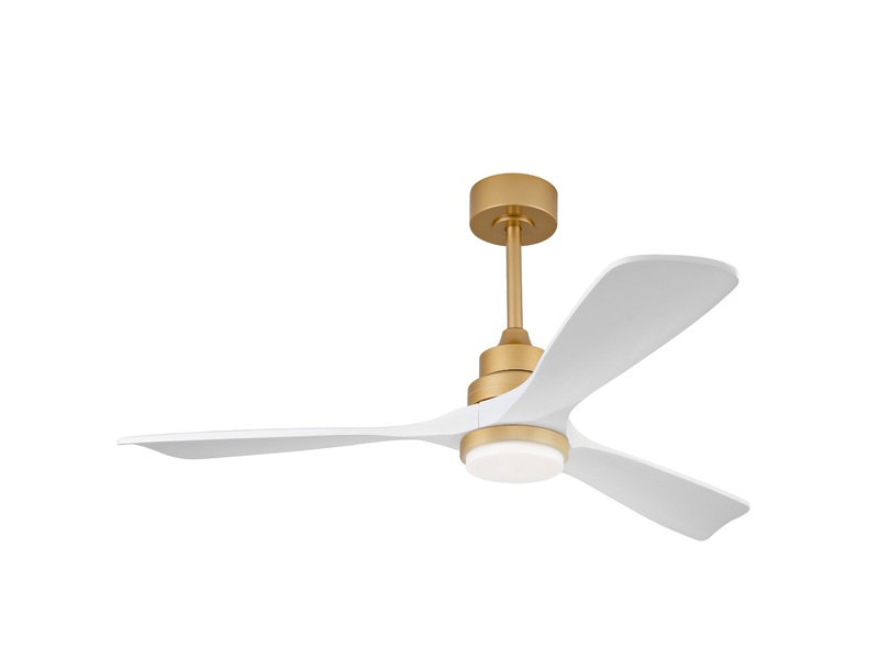  Ventilateur de plafond 52 pouces avec lumière, télécommande, moteur dc silencieux, bois massif, or et blanc  - Conforama D
