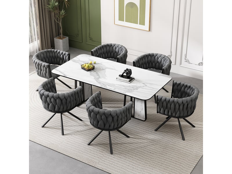  Lot de 4 chaises de salle à manger avec pivotantes, accoudoir, pied en métal, velours, gris  - Conforama C